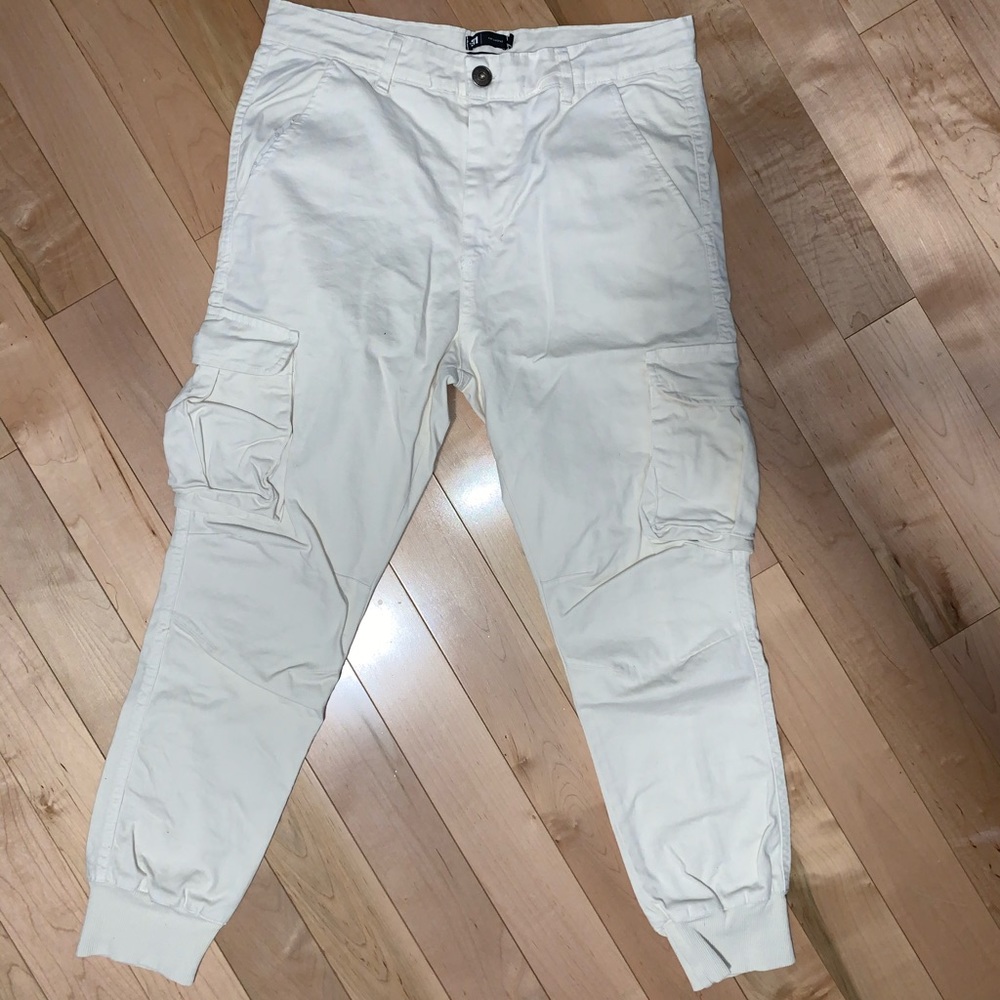 SIMONS Men's Cargo Joggers Cream White